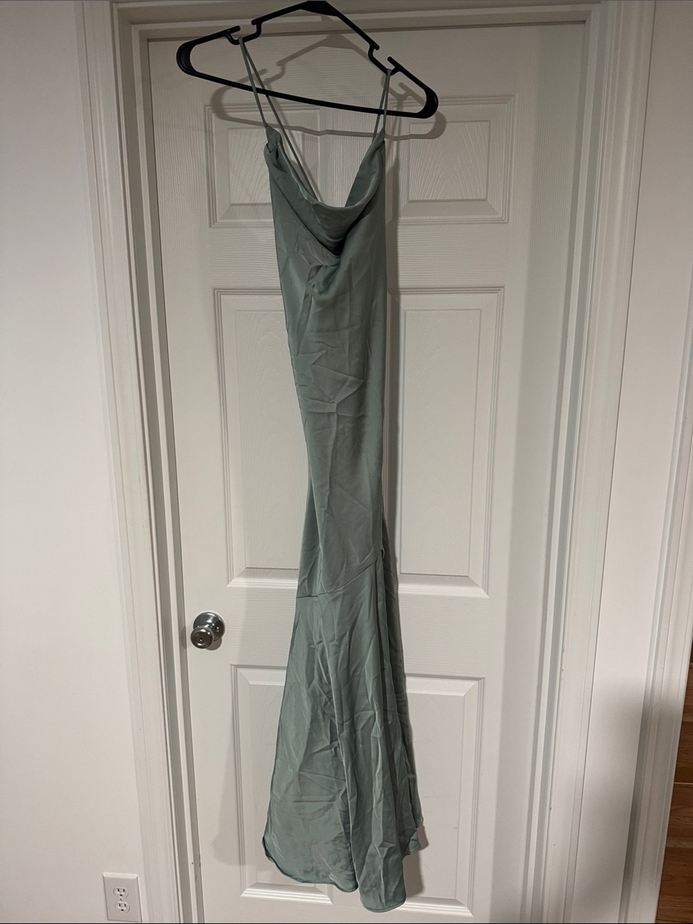 Birdie Grey Satin Cowl Slip Dress in Sage Green